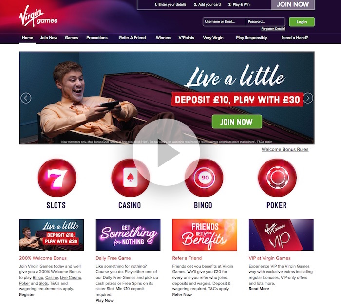 Virgin Games UK Review | Deposit £10 Play £30 | Slotsquad